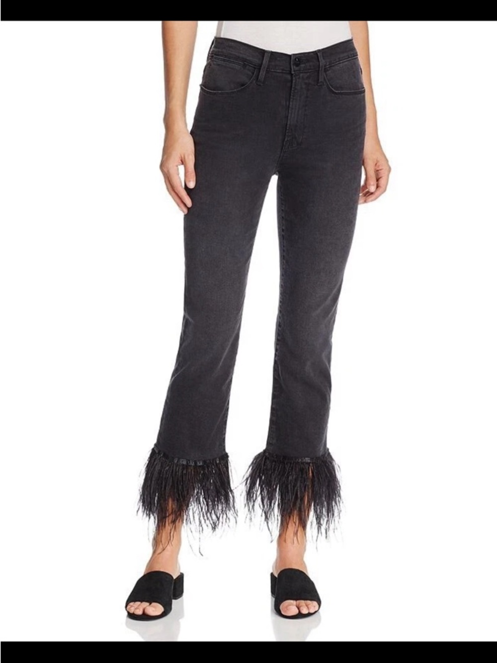 FRAME Le High Straight Feather-Cuff Jeans in Ludlow Black Wash Feather 27